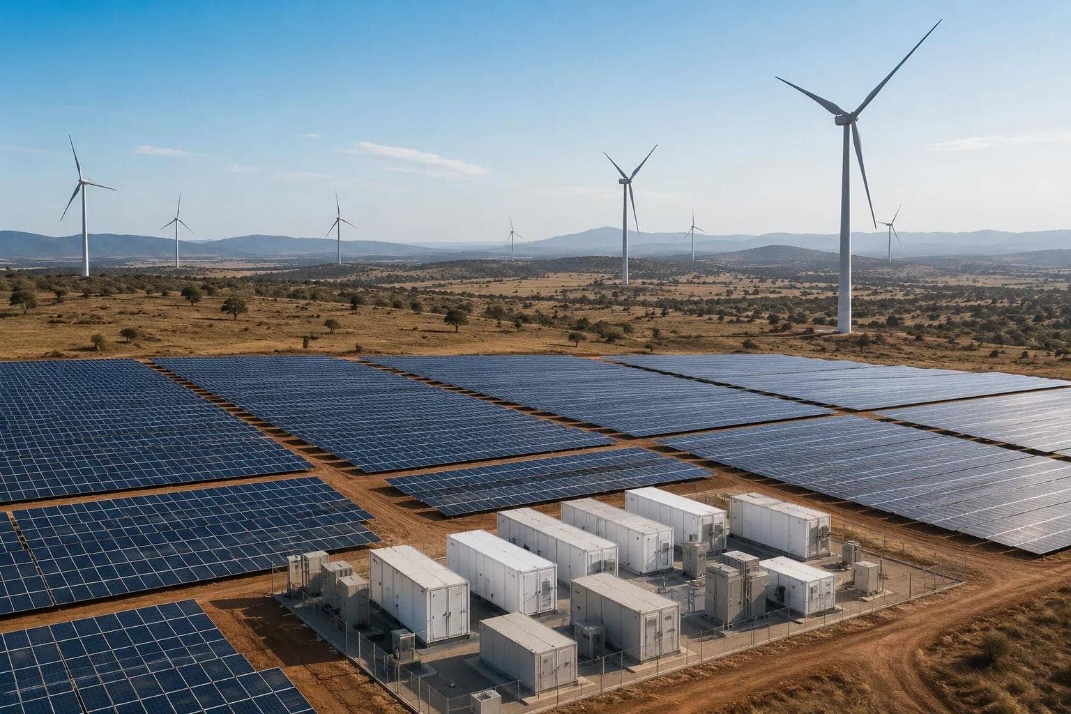 Solar panels across an industrial-scale array