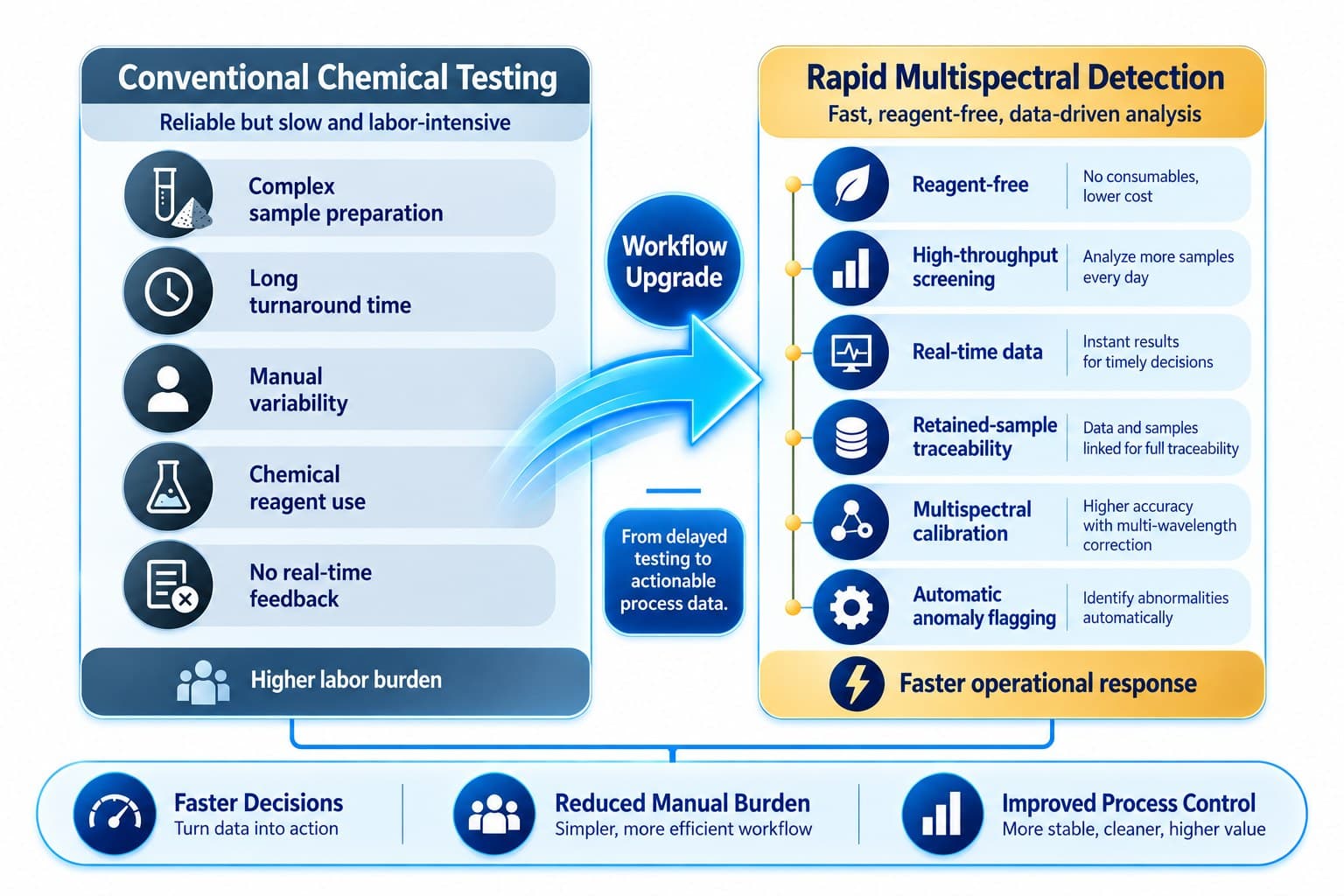 From conventional chemical testing to rapid multispectral detection — workflow comparison