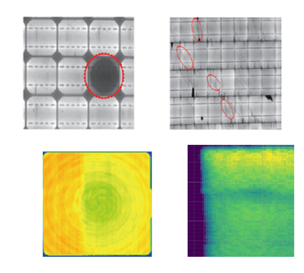 Two module inspection images with defect regions circled in red